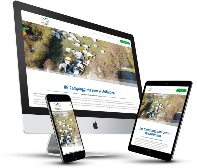 Campingpark Harsefeld Internetseite auf Bildschirm Tablet und Handy